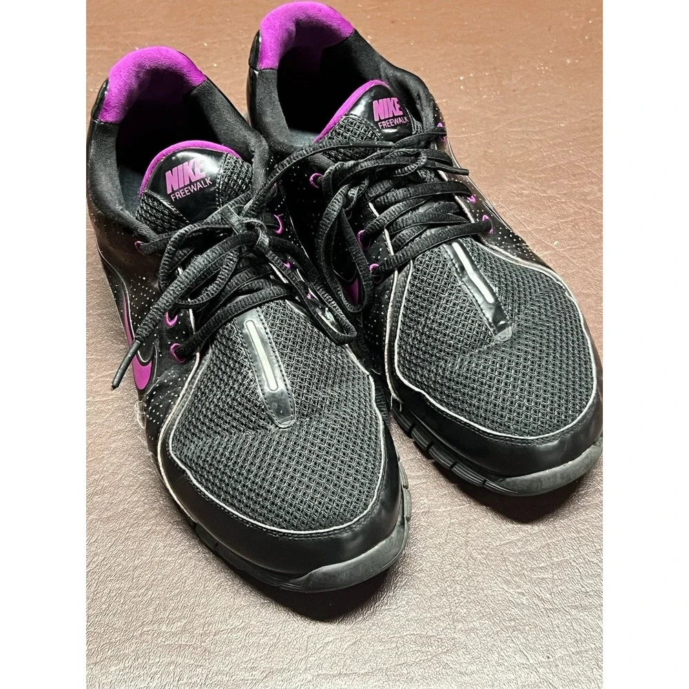 Size 10 Nike Free‎ Walk Women's Black Mesh Patent Leather Sneakers Shoes